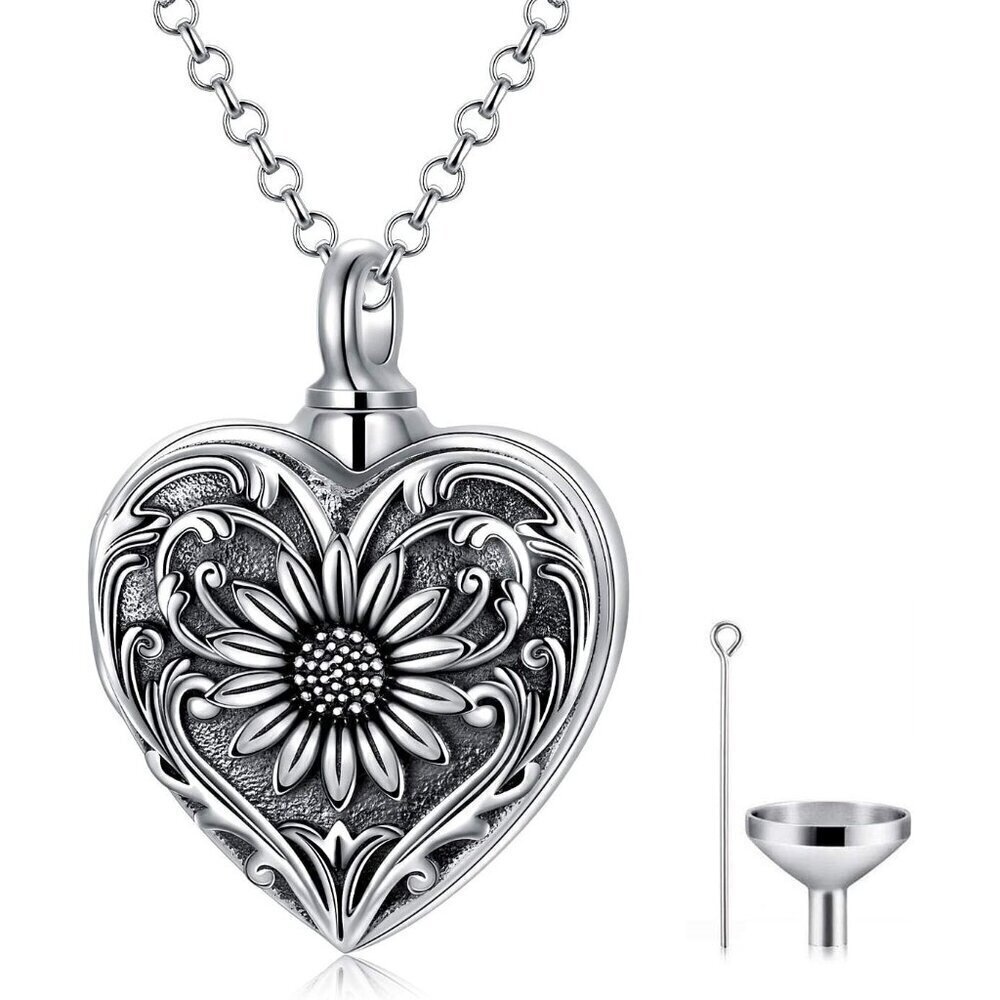 Sunflower Butterfly Cross Urn Necklace for  Cremation Jewelry Ashes Women